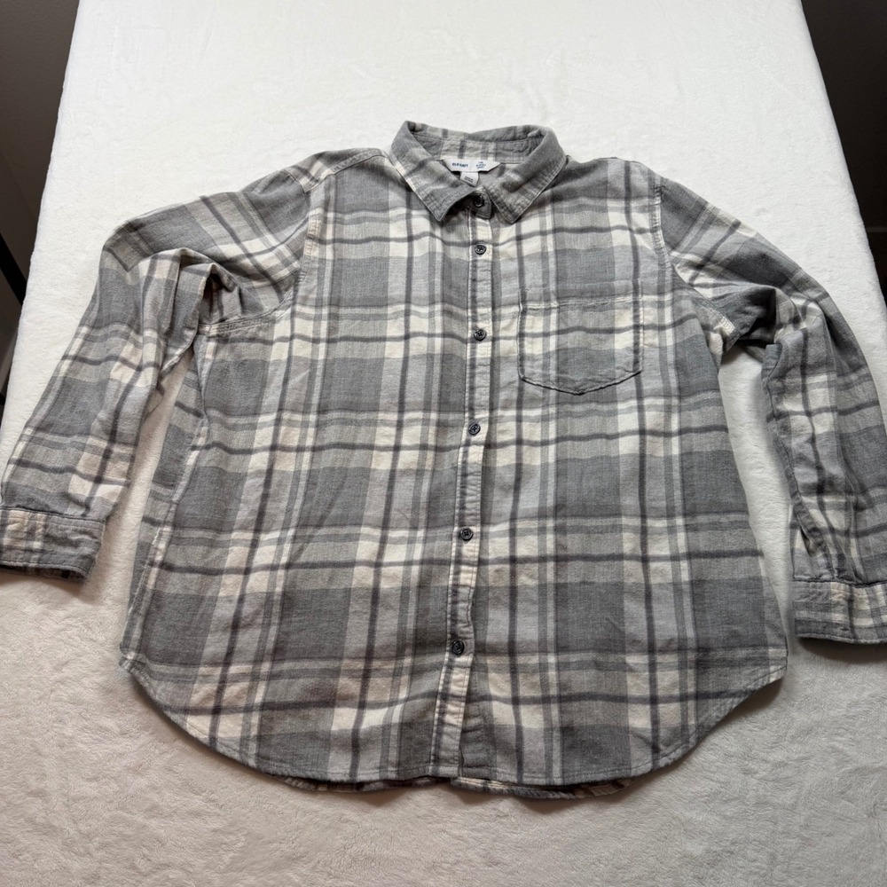 Old Navy The Classic Shirt Womens XL Grey Plaid Flannel Cotton Excellent 619027‎